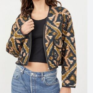 NWT Free People Peggy Quilted Jacket in Black Combo Size XS
